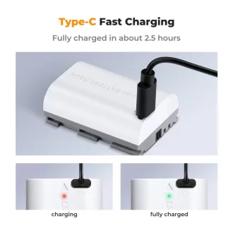   K&F Concept LP-E6NH akkumulátor, 2db, 2250mAh, USB-C csatlakozóval
