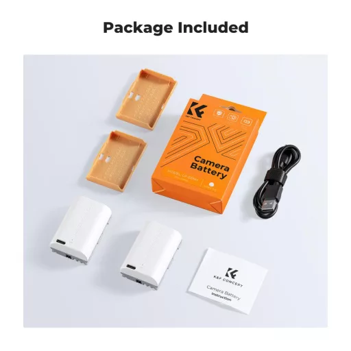 K&F Concept LP-E6NH akkumulátor, 2db, 2250mAh, USB-C csatlakozóval