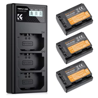   K&F Concept hordozható tripla USB-C akkumulátor BC-QZ1 töltő, LCD + 3db FZ100 akkumulátor 2280mAh