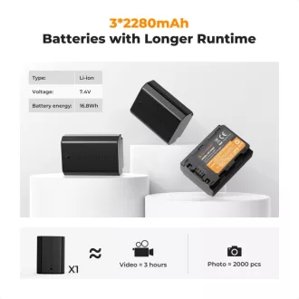   K&F Concept hordozható tripla USB-C akkumulátor BC-QZ1 töltő, LCD + 3db FZ100 akkumulátor 2280mAh