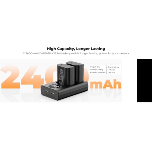 K&F Concept hordozható dupla USB-C akku DMW-BLK22 töltő, LCD + 2db DMW-BLK22 akkumulátor 2400mAh