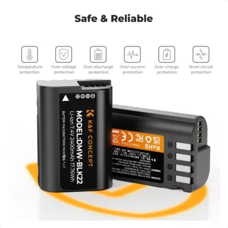   K&F Concept hordozható dupla USB-C akku DMW-BLK22 töltő, LCD + 2db DMW-BLK22 akkumulátor 2400mAh
