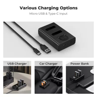   K&F Concept hordozható dupla USB-C akkumulátor CB-2LHE töltő, LCD + 2db NB-13L akkumulátor 1250mAh