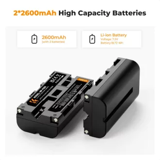   K&F Concept hordozható dupla USB-C akkumulátor NP-F550 töltő + 2db NP-F550 akkumulátor 2600mAh