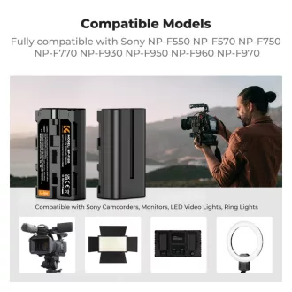   K&F Concept hordozható dupla USB-C akkumulátor NP-F550 töltő + 2db NP-F550 akkumulátor 2600mAh