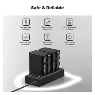   K&F Concept hordozható dupla USB-C akkumulátor NP-F970 töltő + 2db NP-F970 akkumulátor 6600mAh