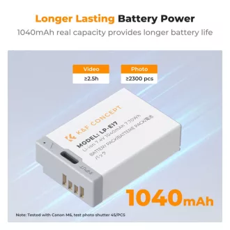   K&F Concept LP-E17 akkumulátor 1040mAh, USB-C csatlakozóval, 2db