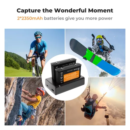 K&F Concept hordozható dupla USB-C akkumulátor töltő + 2db Insta 360 X4 akkumulátor 2350mAh