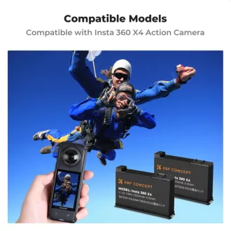   K&F Concept hordozható dupla USB-C akkumulátor töltő + 2db Insta 360 X4 akkumulátor 2350mAh