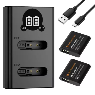   K&F Concept hordozható dupla USB-C akkumulátor BJ-11 töltő, LCD + 2db DB-110 akkumulátor 1100mAh