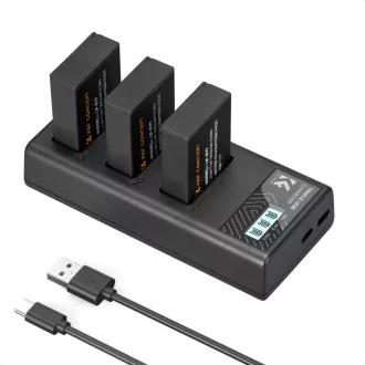   K&F Concept hordozható tripla USB-C akkumulátor LC-E17 töltő, LCD + 3db LP-E17 akkumulátor 1250mAh