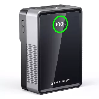   K&F Concept V-Mount Mini Pro akkumulátor, 50Wh, 3400mAh, 65W töltés, D-TAP, BP, DC, TFT kijelző
