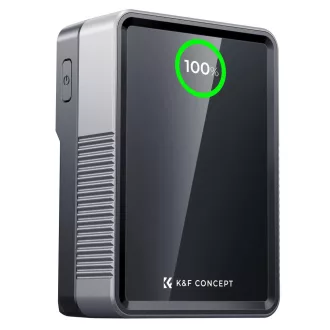   K&F Concept V-Mount Mini Pro akkumulátor, 50Wh, 3400mAh, 65W töltés, D-TAP, BP, DC, TFT kijelző