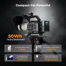 K&F Concept V-Mount Mini Pro akkumulátor, 50Wh, 3400mAh, 65W töltés, D-TAP, BP, DC, TFT kijelző