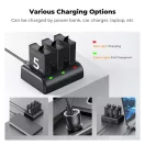 K&F Concept hordozható tripla USB-C akkumulátor töltő +3db DJI Osmo Action 5 Pro/4/3 akku 2100mAh