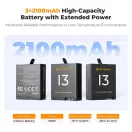 K&F Concept hordozható tripla USB-C akkumulátor töltő, LCD +3db GoPro Hero 13 akkumulátor 2100mAh
