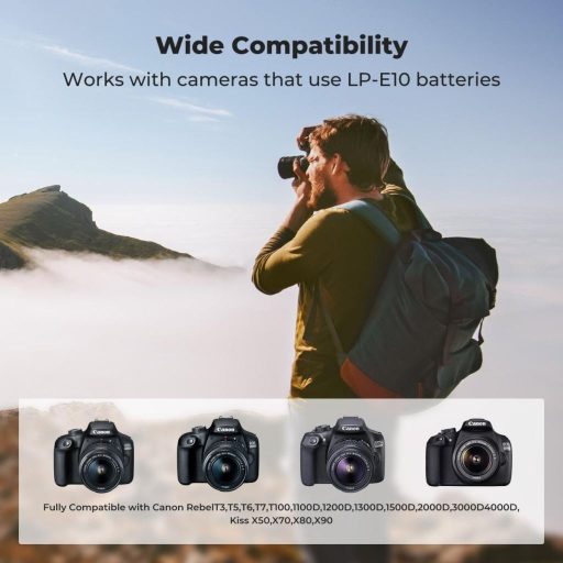 K&F Concept hordozható tripla USB-C akkumulátor LC-E10 töltő, LCD + 3db LP-E10 akkumulátor 1200mAh