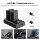 K&F Concept hordozható dupla USB-C akkumulátor LC-E6P töltő, LCD + 2db LP-E6P akkumulátor 2400mAh