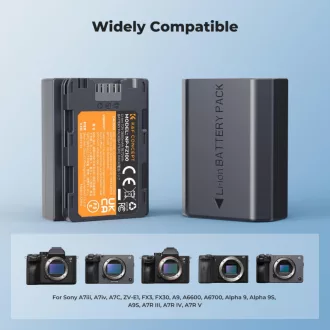   K&F Concept hordozható dupla USB-C akkumulátor NP-FZ100 töltő + 2db NP-FZ100 akkumulátor 2600mAh