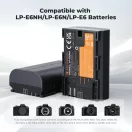 K&F Concept hordozható dupla USB-C akkumulátor LC-E6 töltő, LCD + 2db LP-E6NH akkumulátor 2600mAh