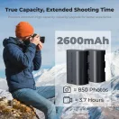 K&F Concept hordozható dupla USB-C akkumulátor LC-E6 töltő, LCD + 2db LP-E6NH akkumulátor 2600mAh