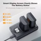 K&F Concept hordozható dupla USB-C akkumulátor LC-E6 töltő, LCD + 2db LP-E6NH akkumulátor 2600mAh