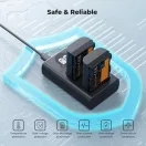 K&F Concept hordozható dupla USB-C akkumulátor LC-E6 töltő, LCD + 2db LP-E6NH akkumulátor 2600mAh