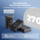 K&F Concept hordozható tripla USB-C akkumulátor MH-24 töltő, LCD + 3db EN-EL14 akkumulátor 1050mAh
