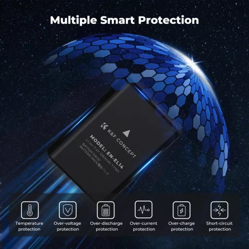 K&F Concept hordozható tripla USB-C akkumulátor MH-24 töltő, LCD + 3db EN-EL14 akkumulátor 1050mAh