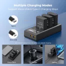 K&F Concept hordozható tripla USB-C akkumulátor MH-24 töltő, LCD + 3db EN-EL14 akkumulátor 1050mAh