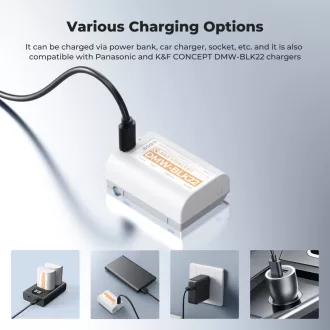  K&F Concept DMW-BLK22 akkumulátor, 2520mAh, USB-C csatlakozóval