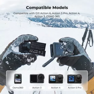   K&F Concept tripla USB-C akkumulátor töltő +3db DJI Osmo 360, Action 5 Pro/4/3 akku 2100mAh