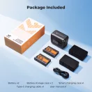 K&F Concept hordozható dupla USB-C akkumulátor töltő +2db Insta 360 X5 akkumulátor, 2700mAh