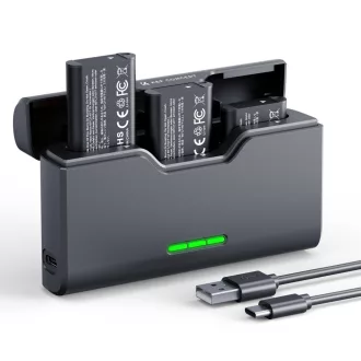   K&F Concept hordozható tripla USB-C akkumulátor NP-BX1 töltő, LCD + 3db NP-BX1 akkumulátor 1240mAh