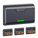 K&F Concept hordozható tripla USB-C akkumulátor NP-BX1 töltő, LCD + 3db NP-BX1 akkumulátor 1240mAh