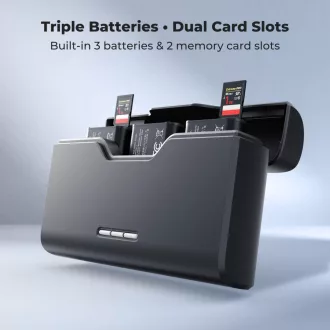   K&F Concept hordozható tripla USB-C akkumulátor NP-BX1 töltő, LCD + 3db NP-BX1 akkumulátor 1240mAh