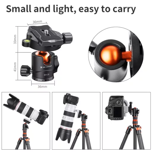 K&F Concept BH-25L állvány gömbfej, 25mm, 8kg teherbírás, vízmérték, arca swiss, 3/8"-1/4"