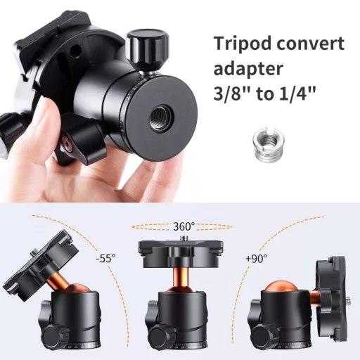 K&F Concept BH-25L állvány gömbfej, 25mm, 8kg teherbírás, vízmérték, arca swiss, 3/8"-1/4"