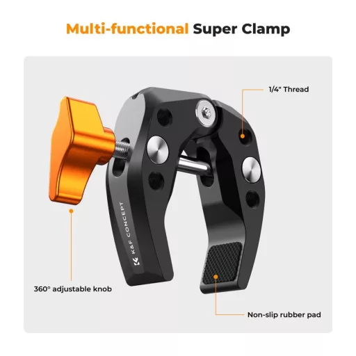 K&F Concept multi funkcionális super clamp, satu, 60mm átfogás