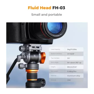   K&F Concept FH-03 Fluid videó állványfej, arca swiss, 5kg teherbírás