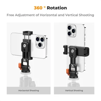   K&F Concept MS-18 fém telefon tartó adapter, elforgatható, dönthető, 2 vakupapucs adapterrel