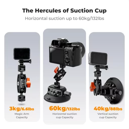 K&F Concept MS45 bővíthető tapadókorong, 11,4cm-es tapadófelület, magic arm, telefon, GoPro adapter