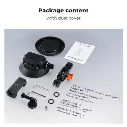 K&F Concept MS45 bővíthető tapadókorong, 11,4cm-es tapadófelület, magic arm, telefon, GoPro adapter