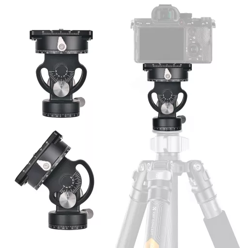 K&F Concept VH-60L dupla panoráma állvány fej, 10kg teherbírás, arca swiss, vízszintjelző