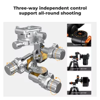   K&F Concept GD3W PRO panoráma állványfej, precíziós 3 irányú, 6kg teherbírás, vízmérték, Arca Swiss