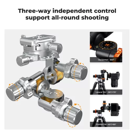 K&F Concept GD3W PRO panoráma állványfej, precíziós 3 irányú, 6kg teherbírás, vízmérték, Arca Swiss