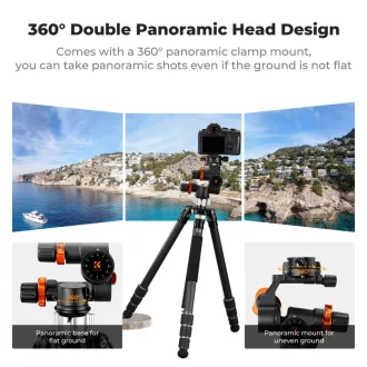   K&F Concept GD3W PRO panoráma állványfej, precíziós 3 irányú, 6kg teherbírás, vízmérték, Arca Swiss