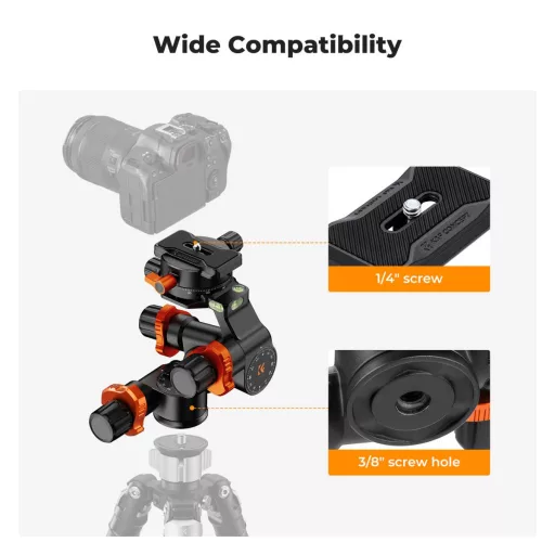 K&F Concept GD3W PRO panoráma állványfej, precíziós 3 irányú, 6kg teherbírás, vízmérték, Arca Swiss