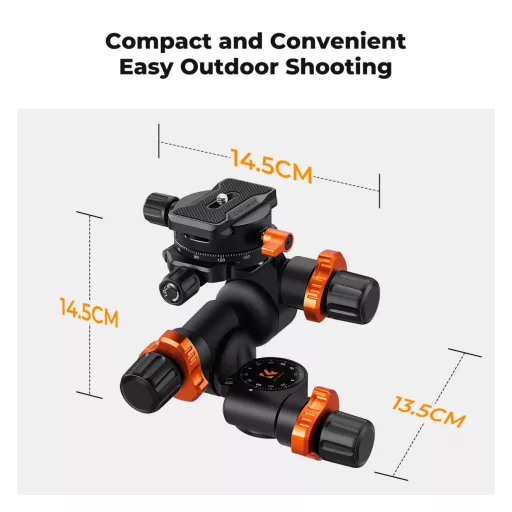 K&F Concept GD3W PRO panoráma állványfej, precíziós 3 irányú, 6kg teherbírás, vízmérték, Arca Swiss