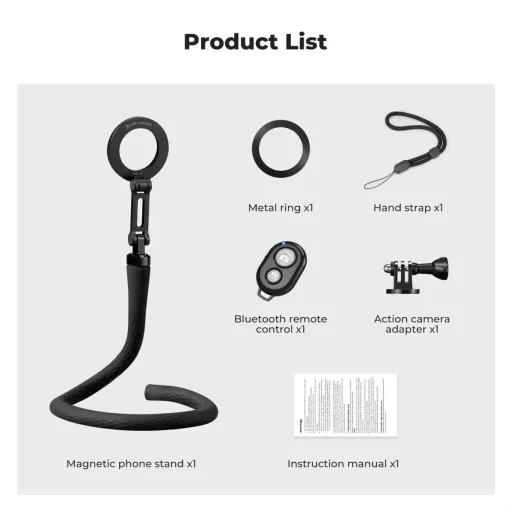 K&F Concept hajlítható selfie bot, Magsafe, GoPro adapter, bluetooth kioldó